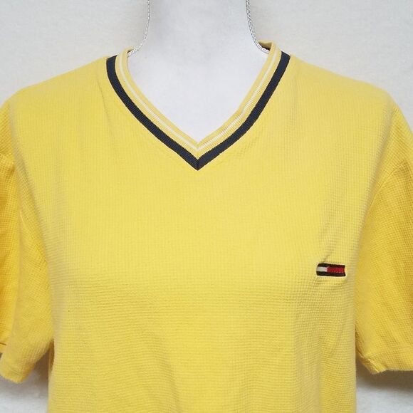 VINTAGE Tommy Hilfiger Yellow V-neck Thermal Tee - Picture 5 of 13